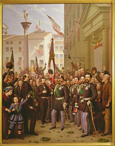 Victor Emmanuel II décorant le drapeau avec la médaille d